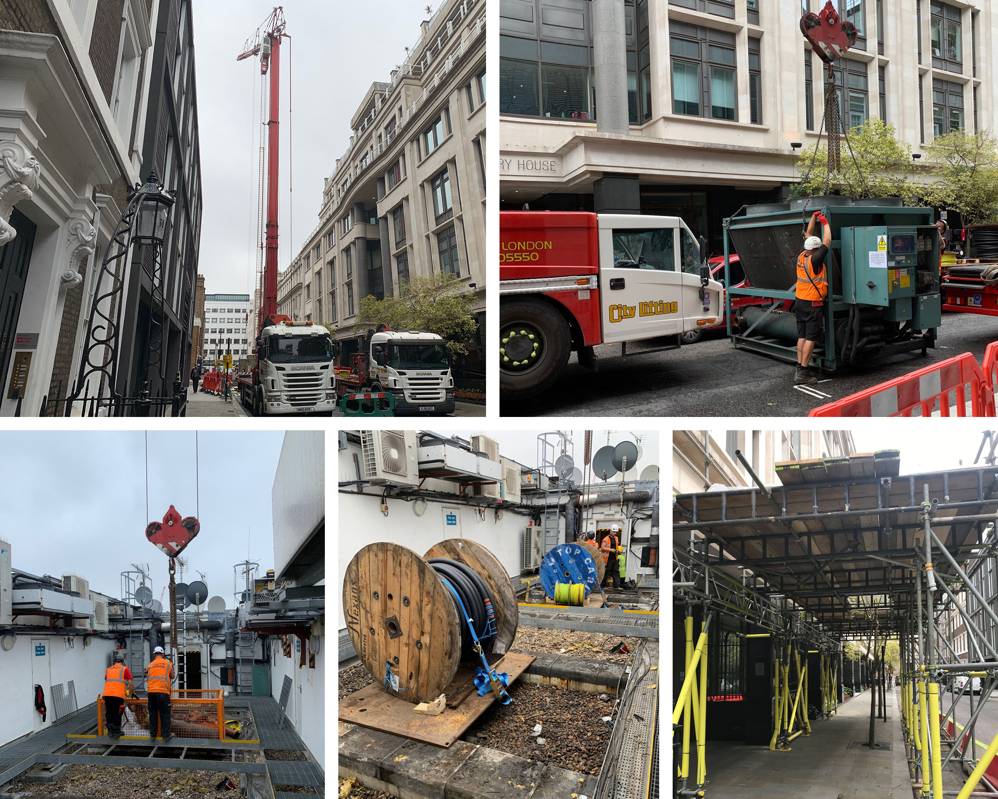 photo montage of cranes, scaffolding and workers in london